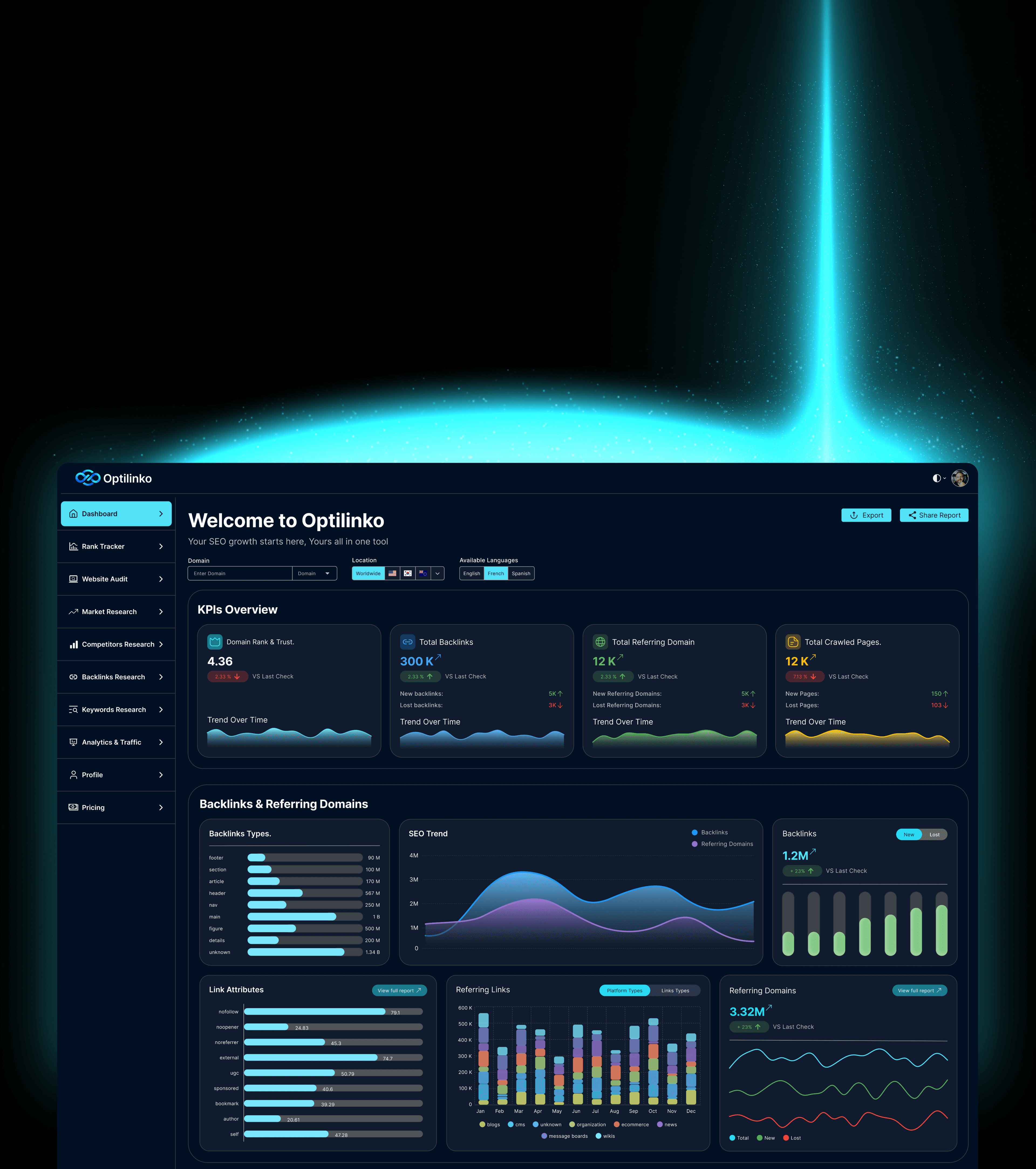 Optilinko SEO growth dashboard